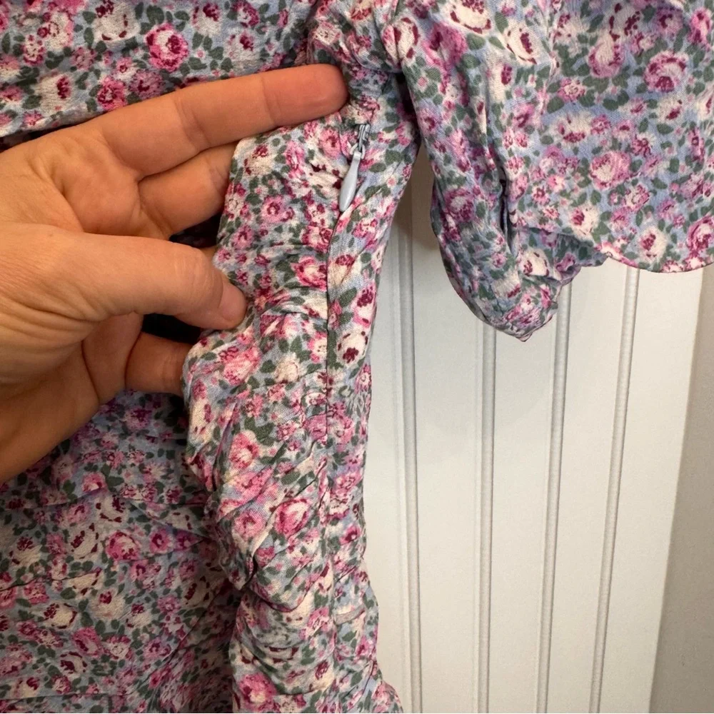 Astr The Label Pink Blue Ditzy Floral Off-Shoulder Garden Girl Weddng Min Dress - Picture 6 of 8